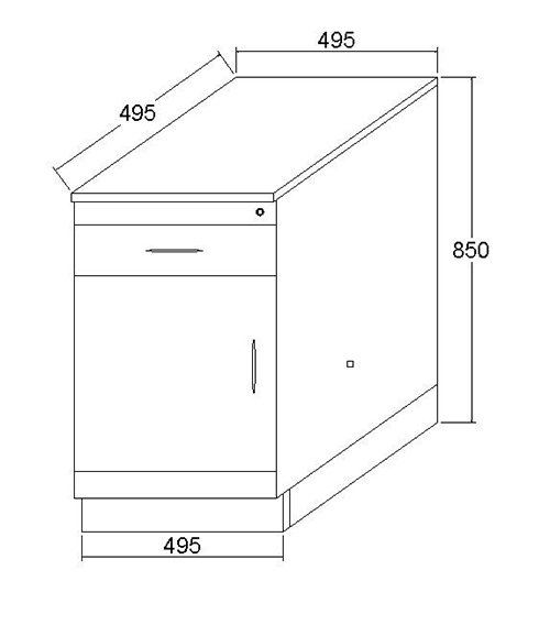 1-Drawer & 1-Door Single Stainless Steel Medical Dental cabinet,495*495*830mm