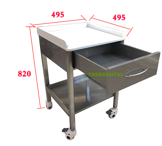 Mobile 1-Drawers Stainless Steel Medical Dental Cabinet Cart,495*495*820mm